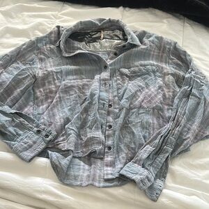 Blue and Pink Plaid Button-Up Shirt